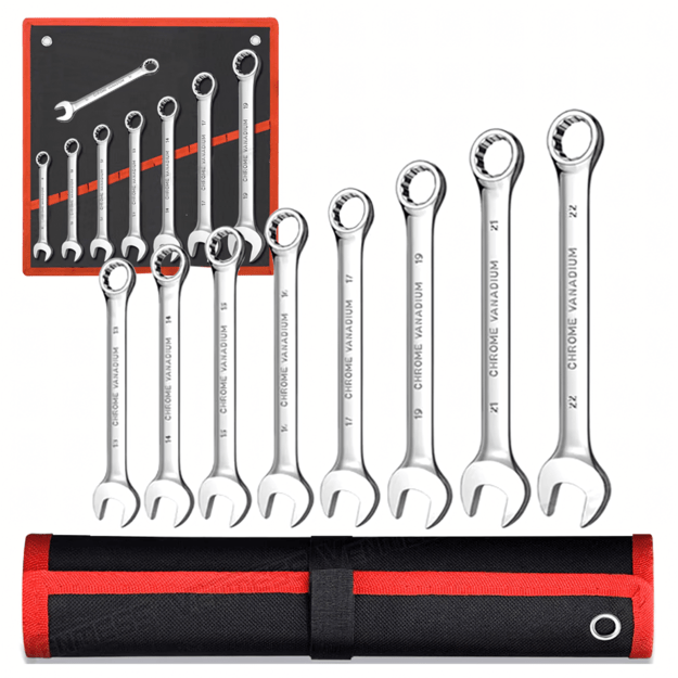 8 dalių kombinuotų raktų rinkinys. Raktai su langeliais, 8–22 mm