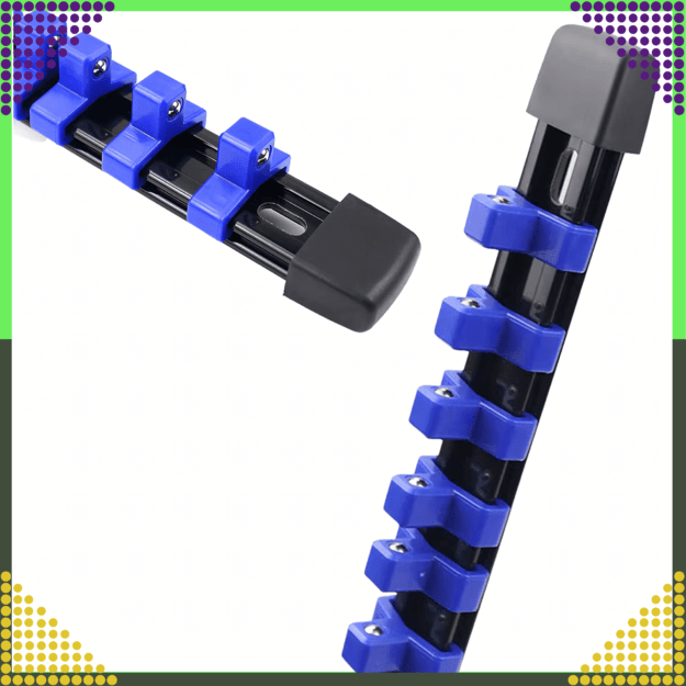 Organizatoriaus bėgelio spaustukų juostelės laikiklis lizdams ir galvučių raktams 3/8 15 vnt.