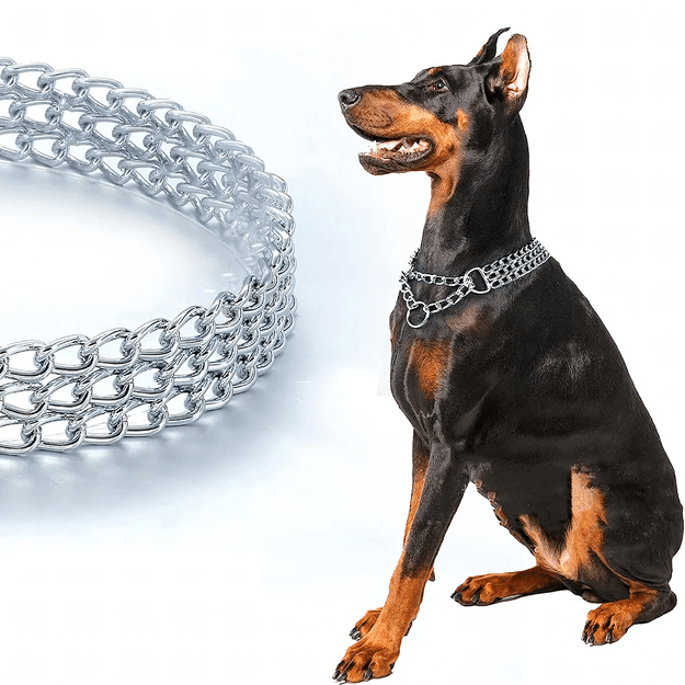 Mocna Obroża Zaciskowa Metalowa Łańcuszkowa 3 Rzędy dla Psa 45 cm Łańcuch 17