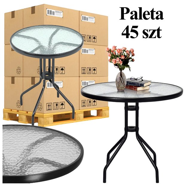 45 x  Stolik Szklany Hartowany Kawowy na Balkon Taras Patio Okrągły Czarny 60 cm