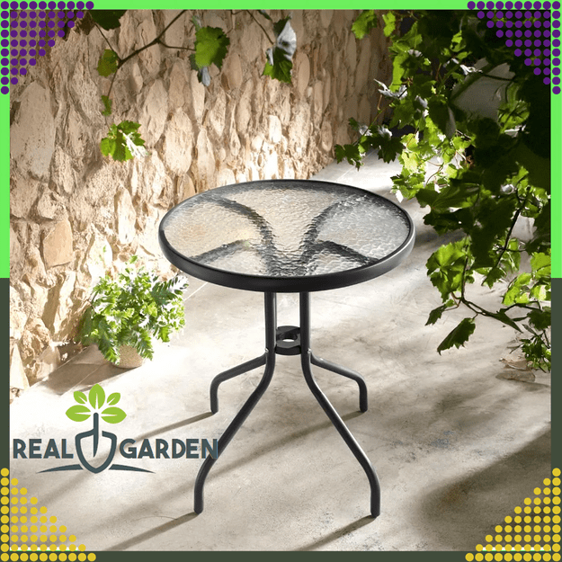 45 x  Stolik Szklany Hartowany Kawowy na Balkon Taras Patio Okrągły Czarny 60 cm 10