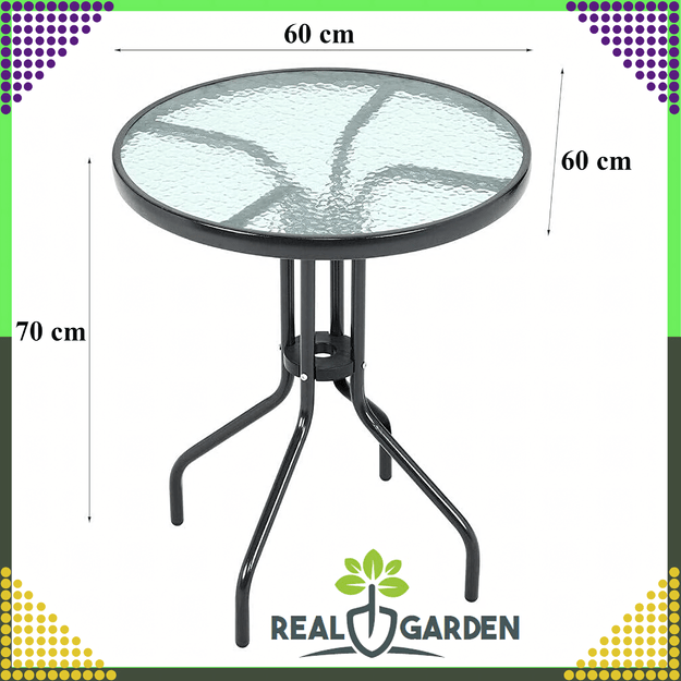 45 x  Stolik Szklany Hartowany Kawowy na Balkon Taras Patio Okrągły Czarny 60 cm 8