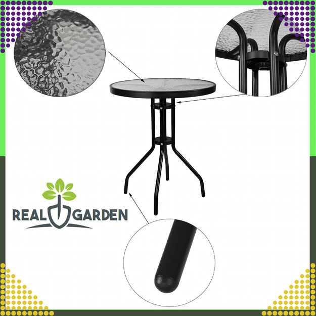 45 x  Stolik Szklany Hartowany Kawowy na Balkon Taras Patio Okrągły Czarny 60 cm 6