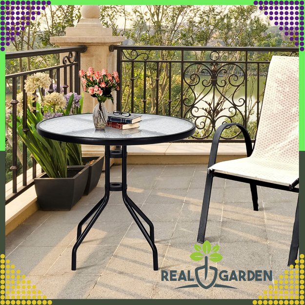 45 x  Stolik Szklany Hartowany Kawowy na Balkon Taras Patio Okrągły Czarny 60 cm 16