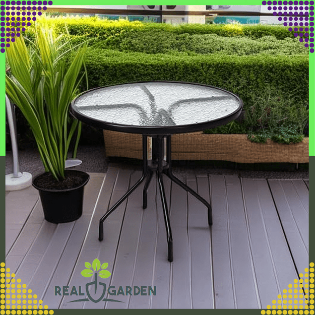 45 x  Stolik Szklany Hartowany Kawowy na Balkon Taras Patio Okrągły Czarny 60 cm 13