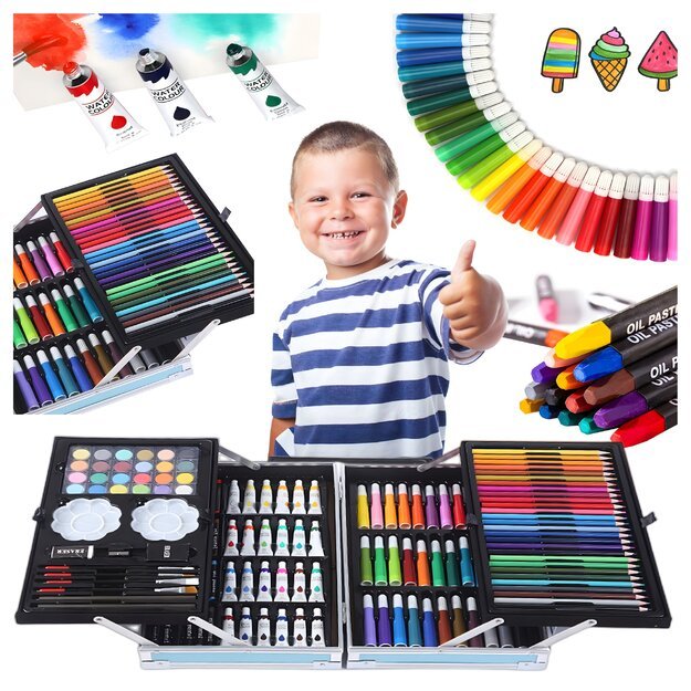 Laste joonistuskomplekt kunstipliiatsid 145 karbis