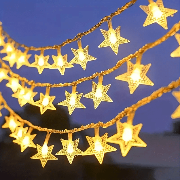 Girlanda Kurtyna Świetlna Świąteczna 100 Led Gwiazdki Białe Ciepłe 10 m 14