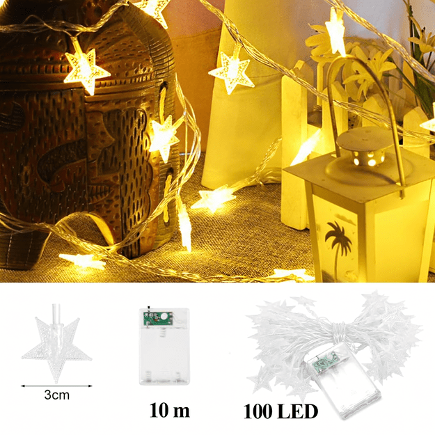 Girlanda Kurtyna Świetlna Świąteczna 100 Led Gwiazdki Białe Ciepłe 10 m 3