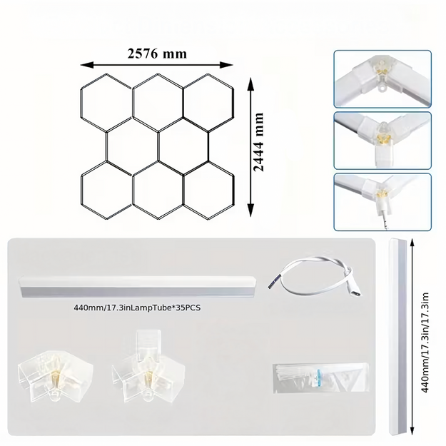 Sešstūra LED paneļa lampa, darbnīcas, garāžas, mājas apgaismojums, 257x244cm, 280W, 6500K
