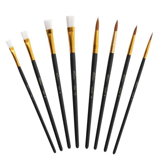 Nassau - Wooden Palette with 4 Flat and 4 Round Brushes - (K-AR0822/GE)