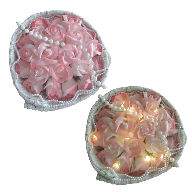 Ziepju rožu rozā LED komplekts Valentīndienai, sieviešu dienas dāvanai dzimšanas dienā