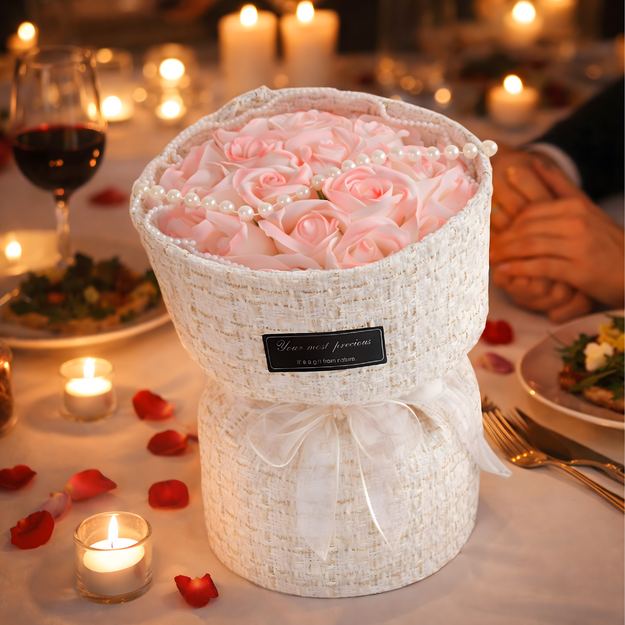 Ziepju rožu rozā LED komplekts Valentīndienai, sieviešu dienas dāvanai dzimšanas dienā