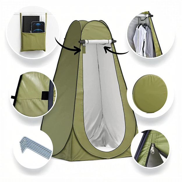 Saliekamā pludmales telts, ģērbtuve, duša, tualete, tūristu tualete