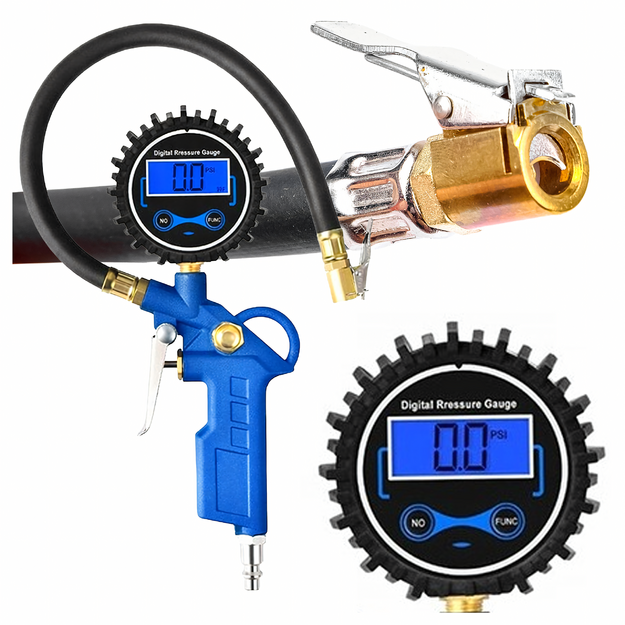 Digitālais pistoles ar elektronisko spiediena mērītāju riepu un riteņu piepūšanai, 14 bar sūknis