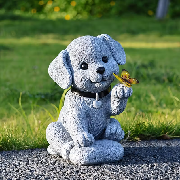 Saules dārza lampa ar tauriņu un LED rotājumu, dekoratīvs suns