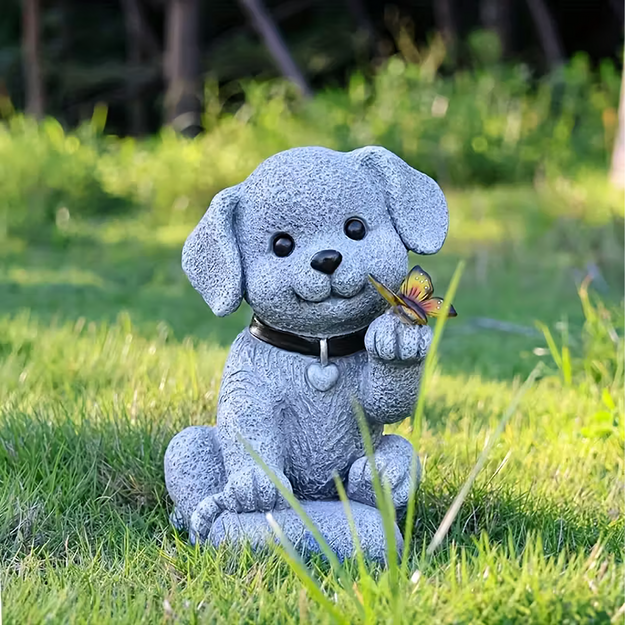 Saules dārza lampa ar tauriņu un LED rotājumu, dekoratīvs suns