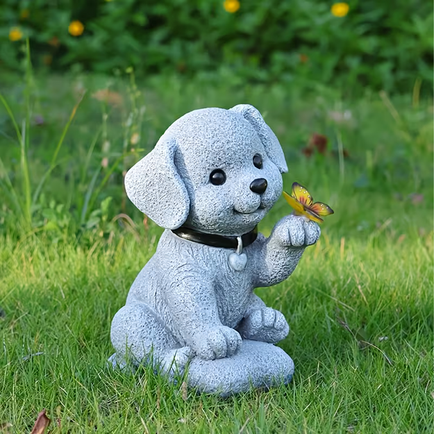 Saules dārza lampa ar tauriņu un LED rotājumu, dekoratīvs suns