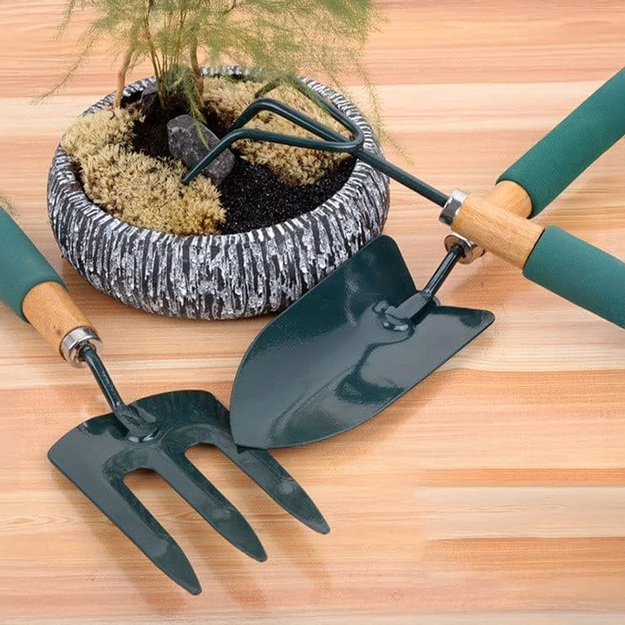 Aiatööriistade komplekt, käsitööriistad, labidas, reha, hark, 3 tk