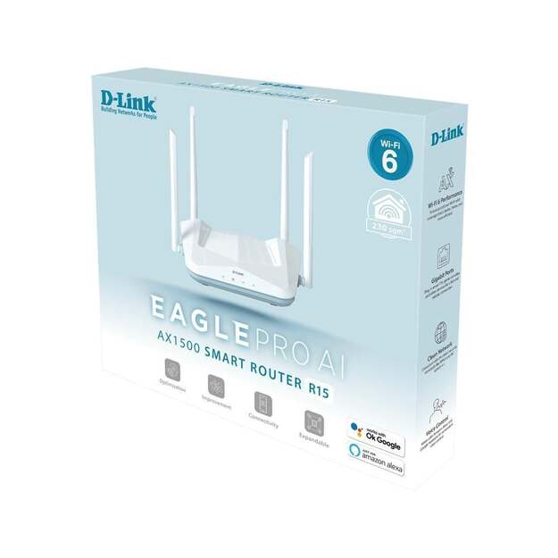 D-Link - EAGLE PRO AI AX1500 Smart Router AX1500 R15, Wi-Fi 6