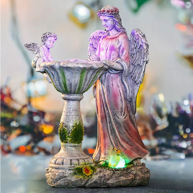 Figūriņas svečtura dekorācija eņģeļa statuja saules enerģijas LED RGB dārzam