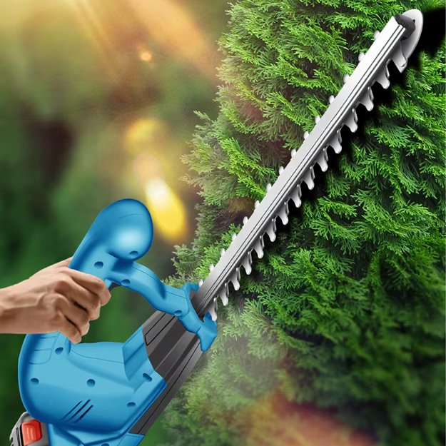 Akumuliatorinės gyvatvorių žirklės krūmų pjovimui ir genėjimui, galingos, 2 akumuliatoriai