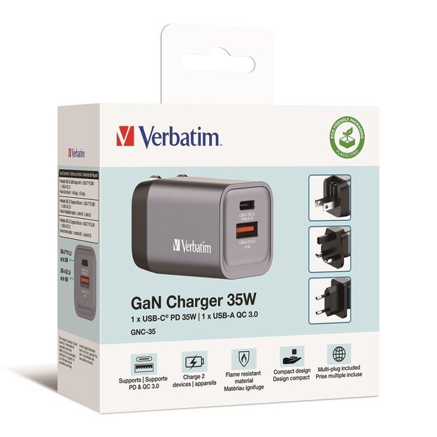 Verbatim - GNC-35 GaN Charger 2 Port 35W USB-A/USB-C