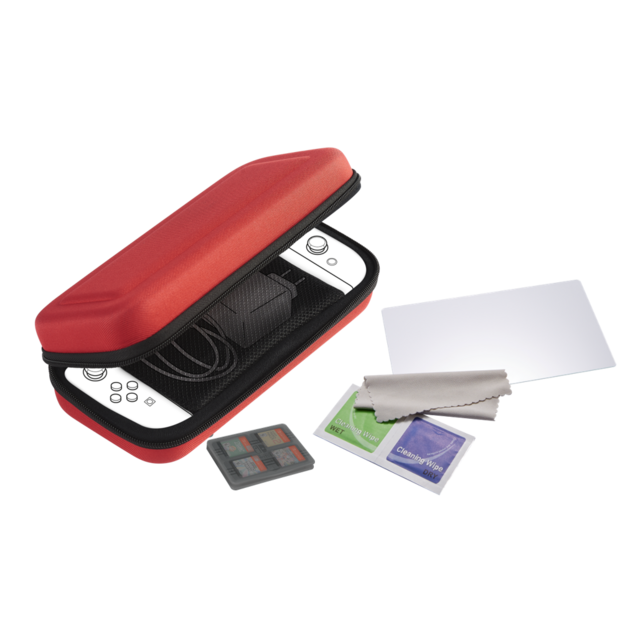 Nacon  - Essential Pack for Nintendo Switch II – Hard Case, Screen Protector, and Storage Box for 4 Games (Red):