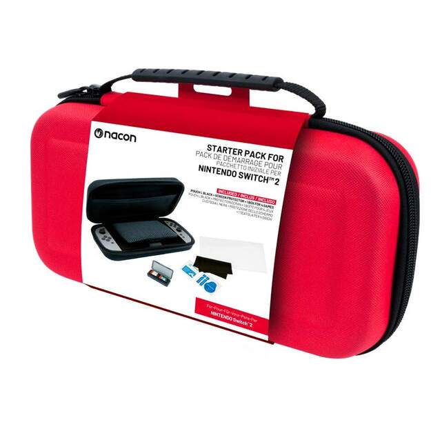 Nacon  - Essential Pack for Nintendo Switch II – Hard Case, Screen Protector, and Storage Box for 4 Games (Red):