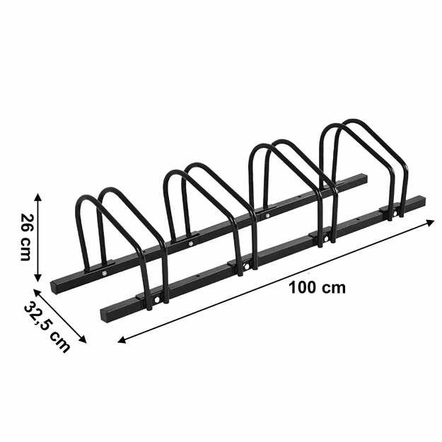 Dviračių stovas 4 dviračiams, dviračių laikiklis, juodo plieno, didelis, tvirtas, 100x32,5x26