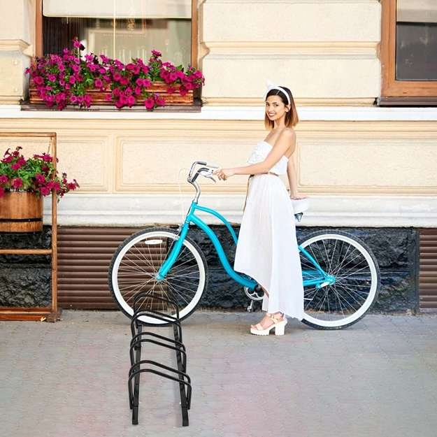 Dviračių stovas 4 dviračiams, dviračių laikiklis, juodo plieno, didelis, tvirtas, 100x32,5x26