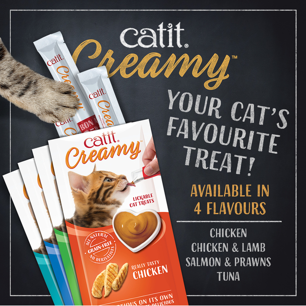 Catit Creamy - Premium Treat for Cats - Chicken with Lamb, 4x10g