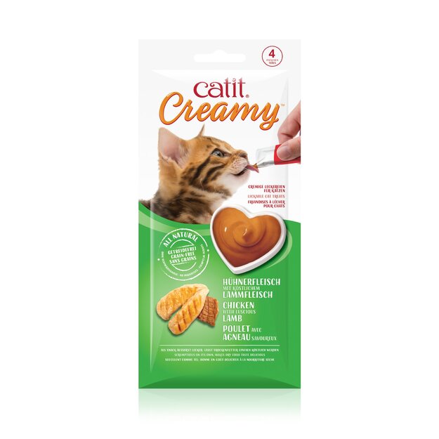 Catit Creamy - Premium Treat for Cats - Chicken with Lamb, 4x10g