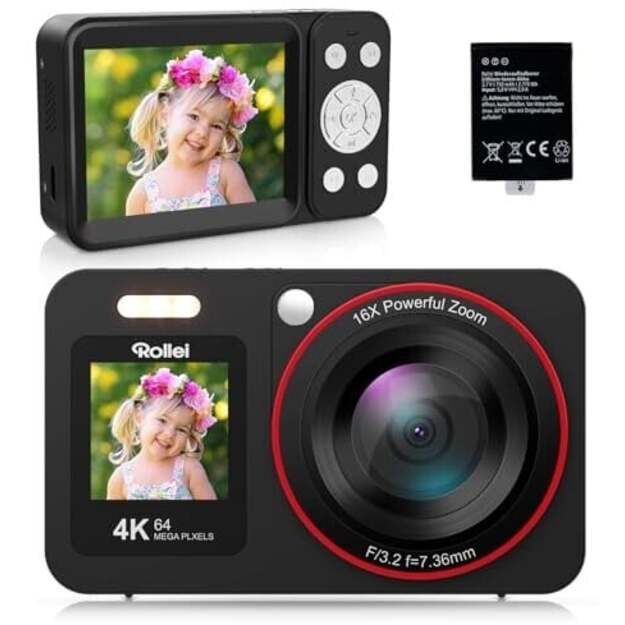 Rollei - Compactline Dual Screen Digital Camera - 64 MP - 4K