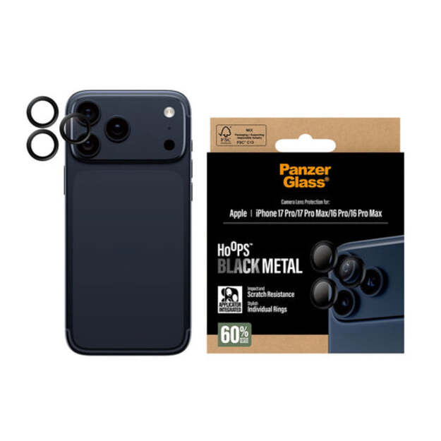 PanzerGlass - Hoops Black Camera Lens Protector - iPhone 17 Pro/iPhone 17 Pro Max/iPhone 16 Pro/iPhone 16 Pro Max