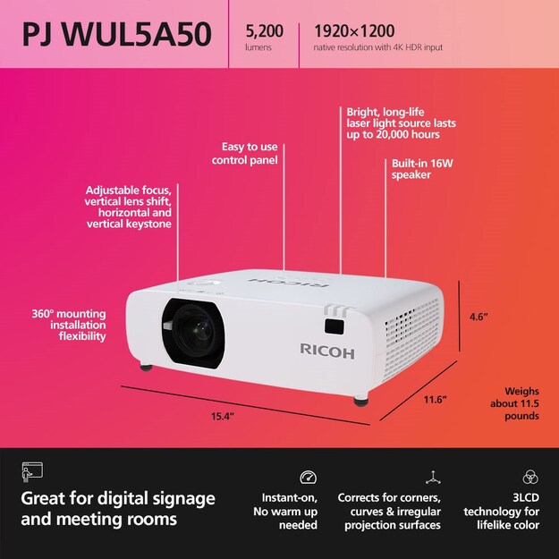 RICOH - Compact Projector PJ WUL5A50 30-300'' (5200 Lumen)