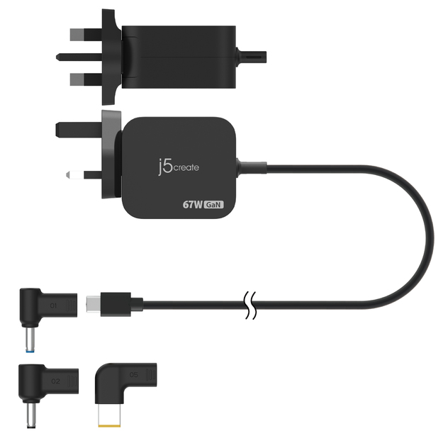 J5create - 67W GaN PD USB-C Mini Charger With 3 Types Of DC Connector - EU