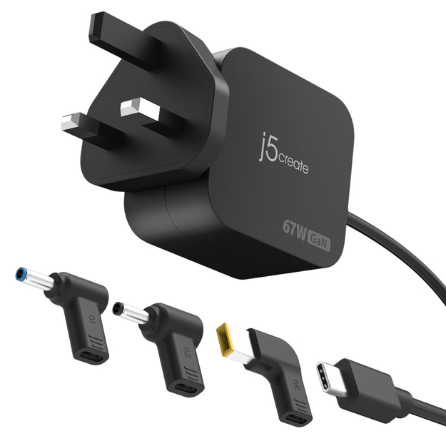 J5create - 67W GaN PD USB-C Mini Charger With 3 Types Of DC Connector - EU