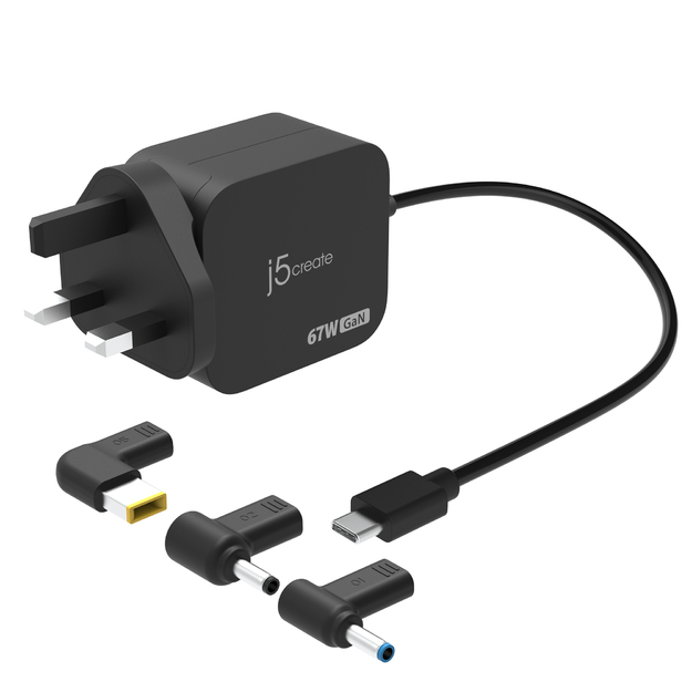 J5create - 67W GaN PD USB-C Mini Charger With 3 Types Of DC Connector - EU