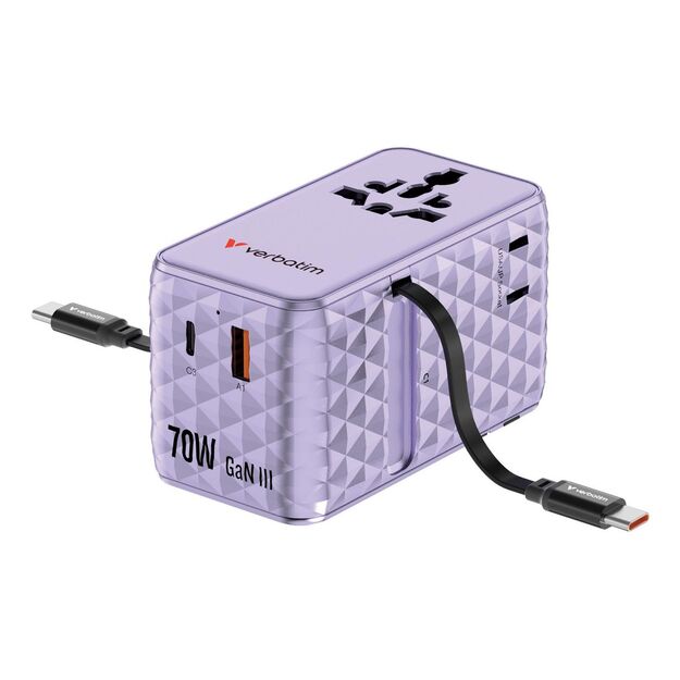 Verbatim - Charge 'n' Travel 70W 2C retractable Universal Travel Adapter Purple