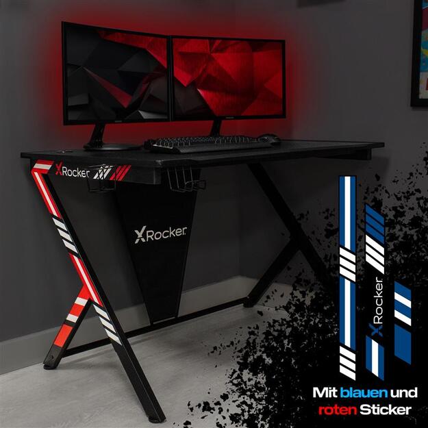 X-Rocker - Ocelot Carbon Gaming Desk - Blue & Red Stickers