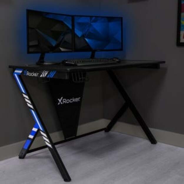 X-Rocker - Ocelot Carbon Gaming Desk - Blue & Red Stickers