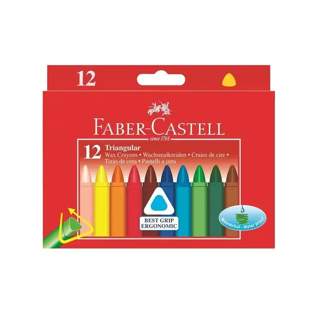 Faber-Castell - Wax crayons triangular - Cardboard box of 12 (120010)