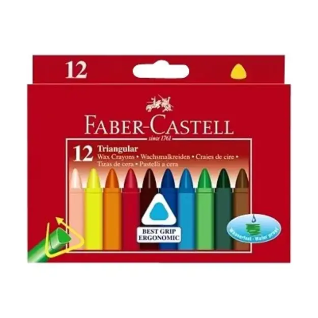Faber-Castell - Wax crayons triangular - Cardboard box of 12 (120010)
