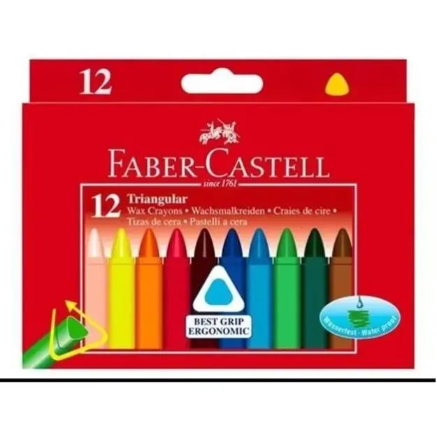 Faber-Castell - Wax crayons triangular - Cardboard box of 12 (120010)