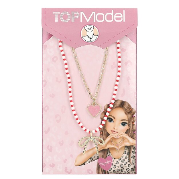 TOPModel - Double Layer Necklace LEOHEART - Gold, Pink, White, Red - 46.5 cm + 5 cm