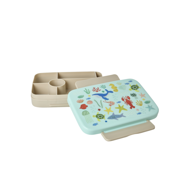 Rice - Plastic Lunchbox with 6 Rooms - Blue Ocean Print - Blue