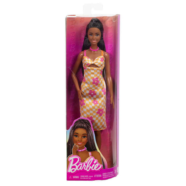 Barbie - Fashionistas Doll, Checkered Flower Midi Dress (Hyt91)