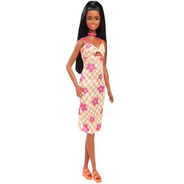 Barbie - Fashionistas Doll, Checkered Flower Midi Dress (Hyt91)