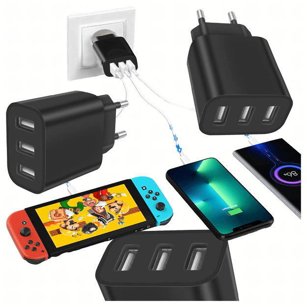 Mocna Kostka Ładowarka Sieciowa 3 x Usb Uniwerslana USB 3 Porty 5V 3.4A 