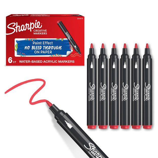 Sharpie - Creative Marker Acrylic Paint Pens - Bullet Tip Water-Based Paint Markers - Red - 6 Count (SKU: 2218119)